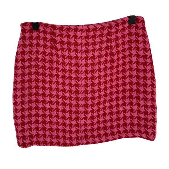 AFRM Melody Herringbone Mini Skirt Red Pink Side Slit Clueless Preppy Winter M - Picture 3 of 9